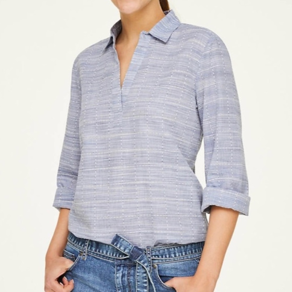 NWOT Loft Windowpane Split Neck Shirt